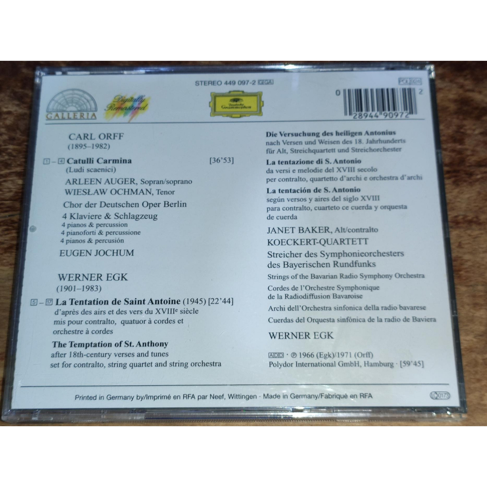 Jochum Auger Janet Baker Orff Catulli Carmina Egk La Tentati-細節圖2