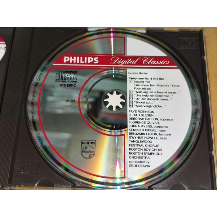 全銀圈 小澤征爾 Mahler 馬勒 第8號交響曲 千人 波士頓交響 2CD Philips 西德無字01版 無IFPI-細節圖4