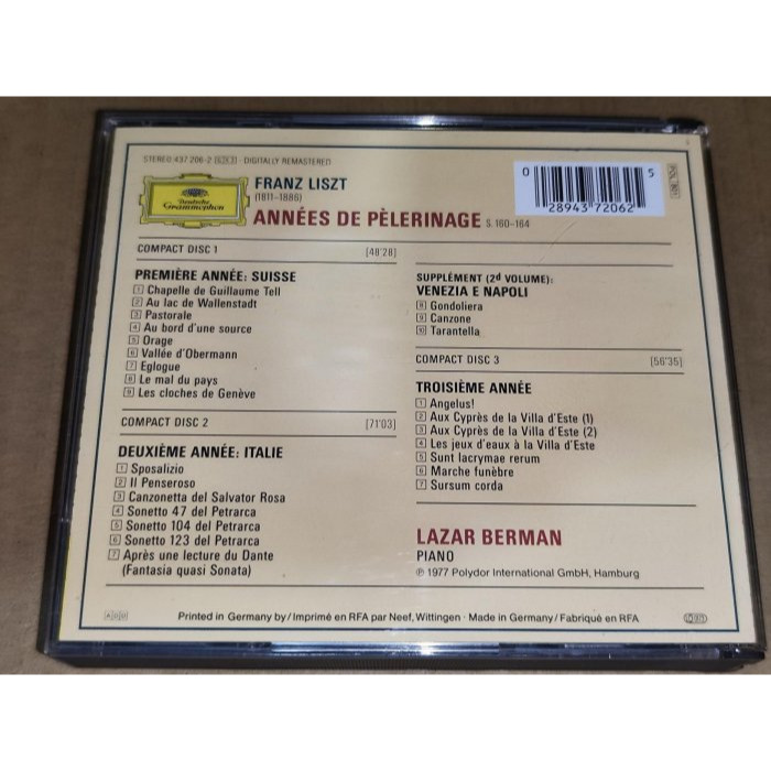 半銀圈 Berman 貝爾曼 Liszt 李斯特 Années de pèlerinage 巡禮之年 3CD DG 德版-細節圖2