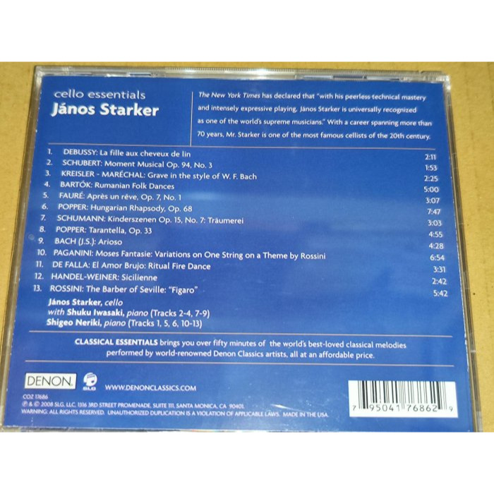 好音悅 Janos Starker 史塔克 Cello Essentials 大提琴精選 Denon USA美版-細節圖2