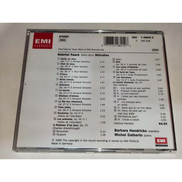 文本齋 Barbara Hendricks Michel Dalberto Fauré Mélodies EMI-細節圖2