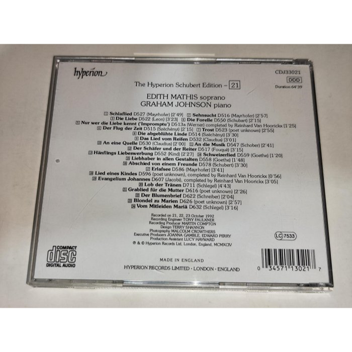 Edith Mathis Graham Johnson Schubert 舒伯特 藝術歌曲集 21 Hyperion-細節圖2