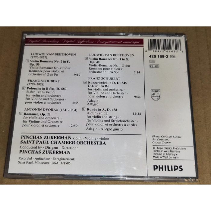 Zukerman 祖克曼 貝多芬 德弗札克 小提琴浪漫曲 舒伯特 聖保羅室內樂團 Philips 西德PDO01版 無I-細節圖2
