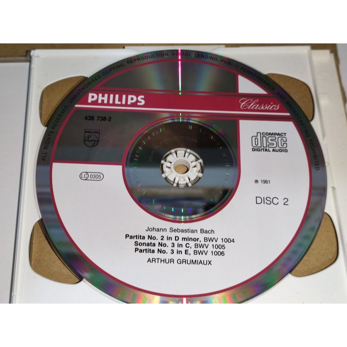 好音悅 半銀圈 Grumiaux 葛羅米歐 Bach 巴哈 無伴奏小提琴奏鳴曲 2CD Philips 德PMDC01版-細節圖4