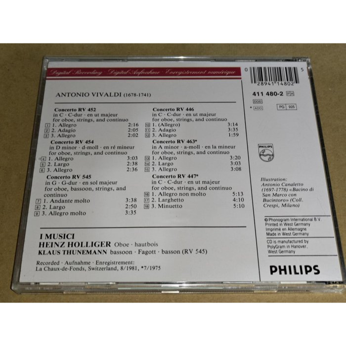 全銀圈 I Musici Holliger Thunemann Vivaldi 韋瓦第 雙簧管 巴松管 協奏曲 Phil-細節圖2