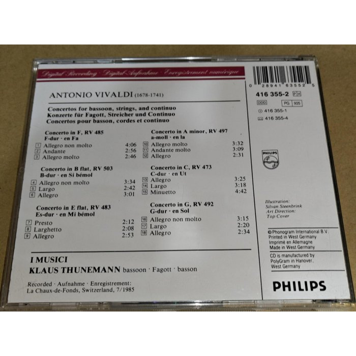 好音悅 全銀圈 I Musici Thunemann Vivaldi 韋瓦第 巴松管 協奏曲 Philips 德版 無I-細節圖2