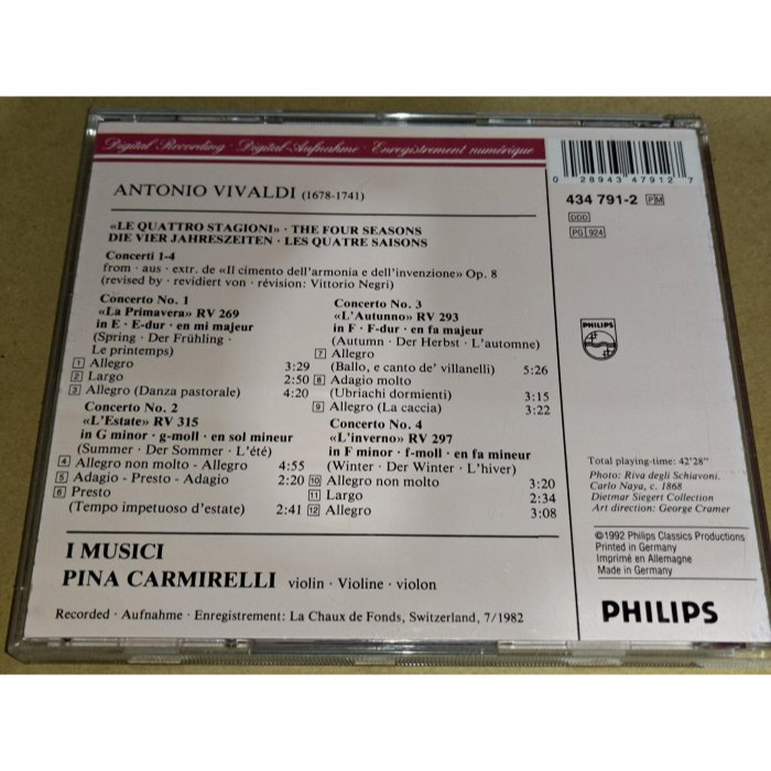 好音悅 全銀圈 I Musici Carmirelli Vivaldi 韋瓦第 四季 小提琴協奏曲 Philips 德版-細節圖2