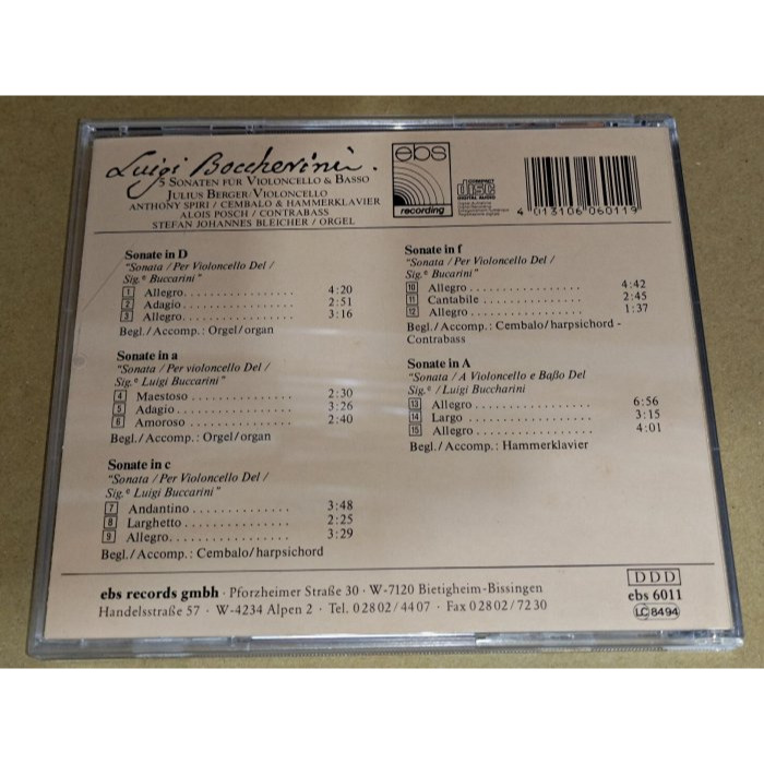 Berger Boccherini 5 Sonaten Für Violoncello & Basso EBS SONO-細節圖2