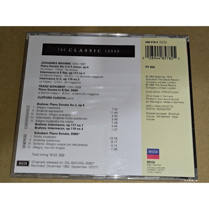好音悅 半銀圈 留聲經典 Curzon Brahms 第3號鋼琴奏鳴曲 Schubert 降B大調鋼琴奏鳴曲 D960-細節圖2