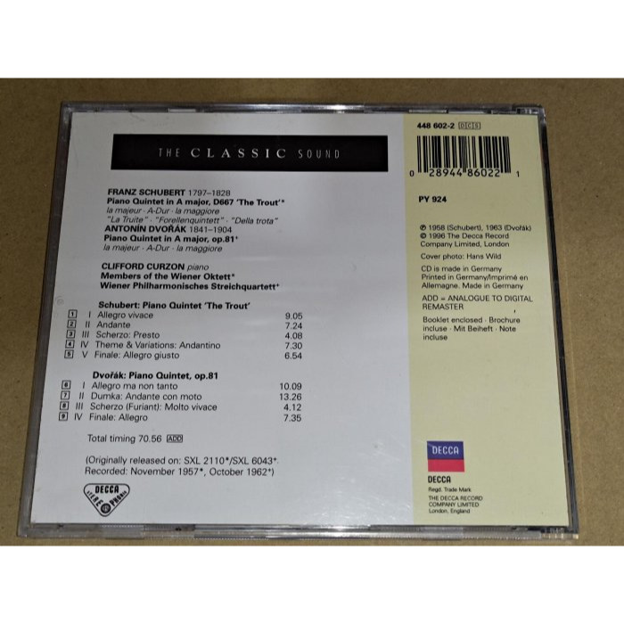 好音悅 半銀圈 留聲經典 Curzon Schubert 鱒魚 五重奏 Dvorak 鋼琴五重奏 DECCA 德PMDC-細節圖2
