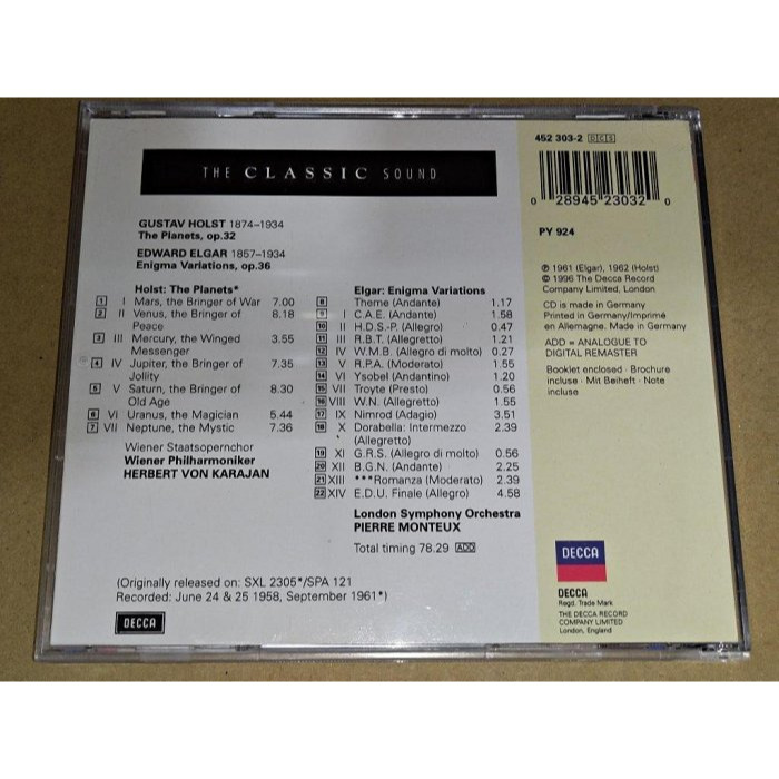 好音悅 半銀圈 留聲經典 Karajan 霍爾斯特 行星組曲 維也納愛樂 Monteux 艾爾加 謎語變奏曲 倫敦交響-細節圖2