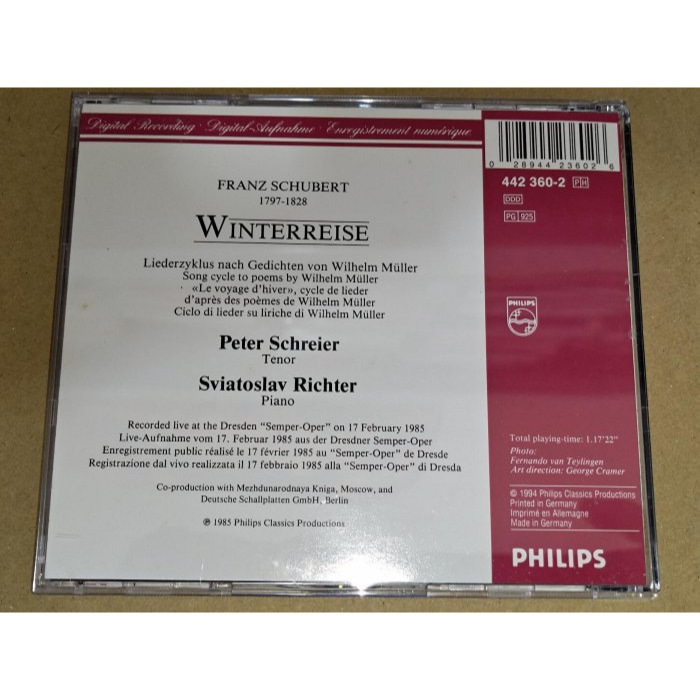 好音悅 半銀圈 Richter 李希特 Schreier 許萊亞 Schubert 舒伯特 冬之旅 Philips 德P-細節圖2