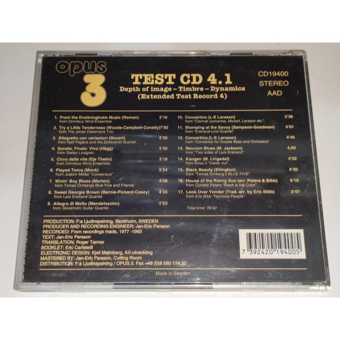劉漢盛榜單 綜合測試片 Opus 3 Test CD 4.1 Made in Sweden 1993 CD 19400-細節圖2