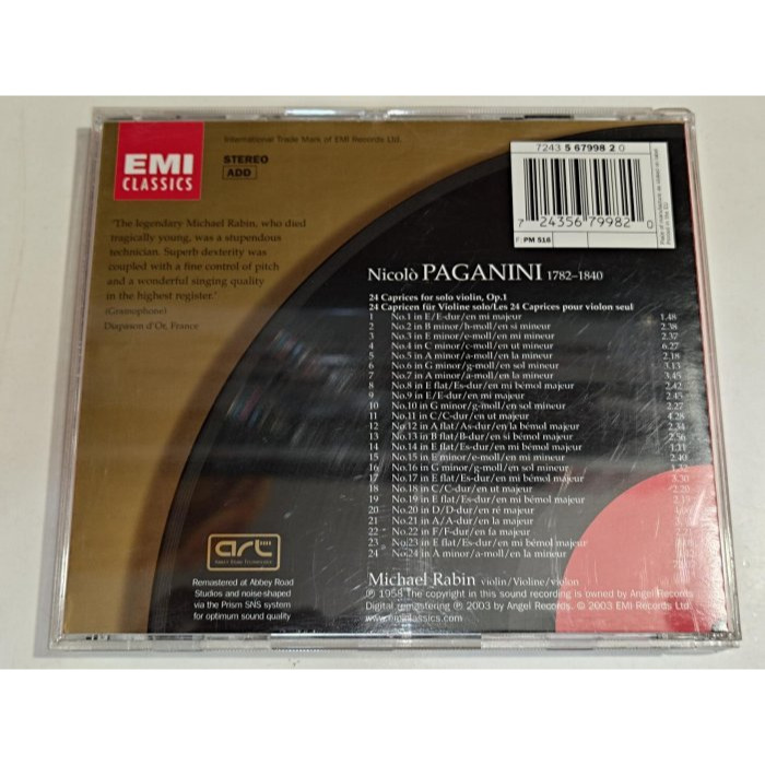 好音悅 Michael Rabin 拉賓 Paganini 24 Caprices 帕格尼尼 24首隨想曲 EMI-細節圖2