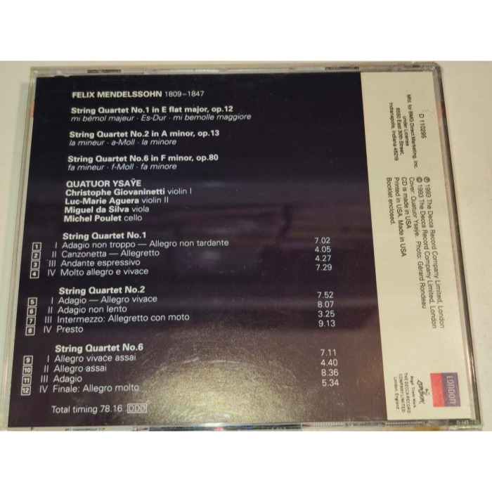 文本齋 Quatuor Ysaÿe Mendelssohn 孟德爾頌 弦樂四重奏 Opp.12,13,80 DECCA-細節圖2