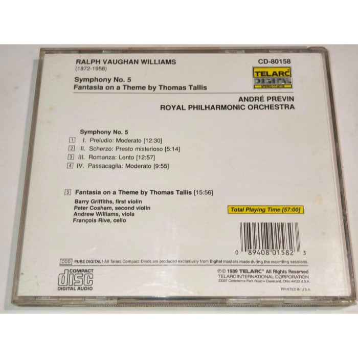 文本齋 Previn 普烈文 Vaughan Williams 佛漢 威廉士 第5號交響曲 泰利斯主題幻想曲 皇家愛樂-細節圖2