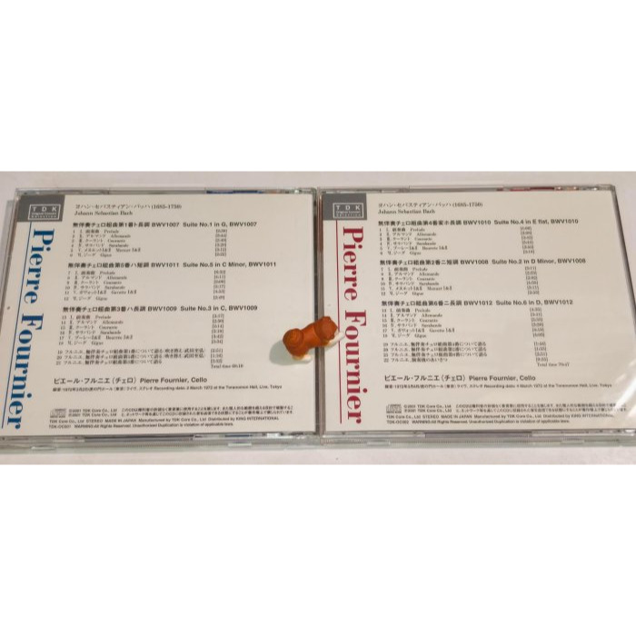 好音悅 Fournier 傅尼葉 1972東京現場 Bach 巴赫 巴哈 無伴奏大提琴組曲 2CD TDK 日版-細節圖2