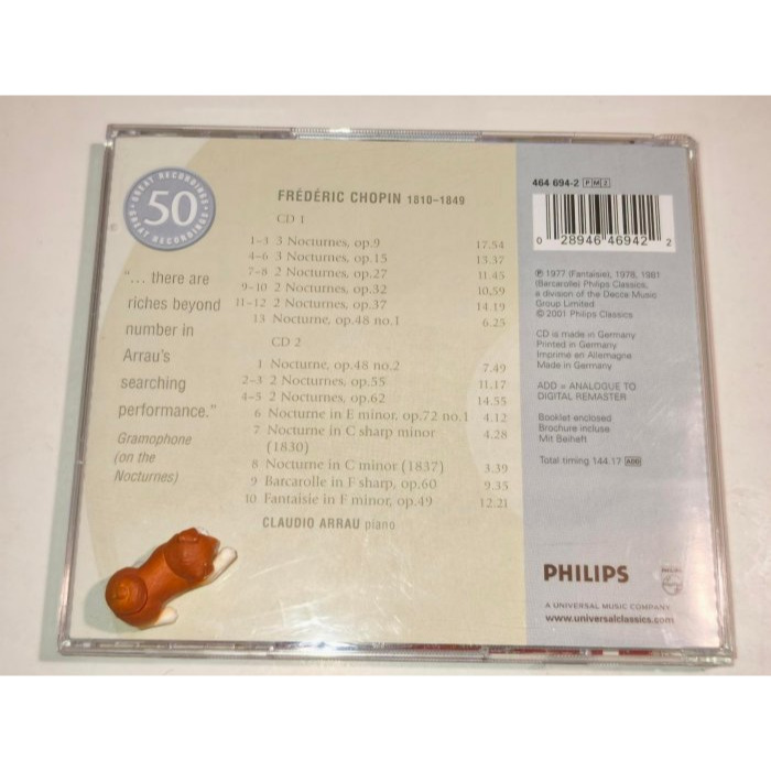 好音悅 Arrau 阿勞 Chopin 蕭邦 Nocturnes 夜曲集 2CD Philips 德環球M&L版-細節圖2