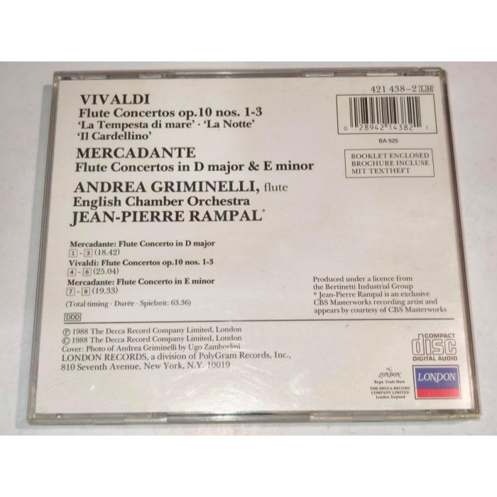 文本齋 Griminelli Rampal Vivaldi Mercadante 長笛協奏曲 英國室內樂團 DECCA-細節圖2