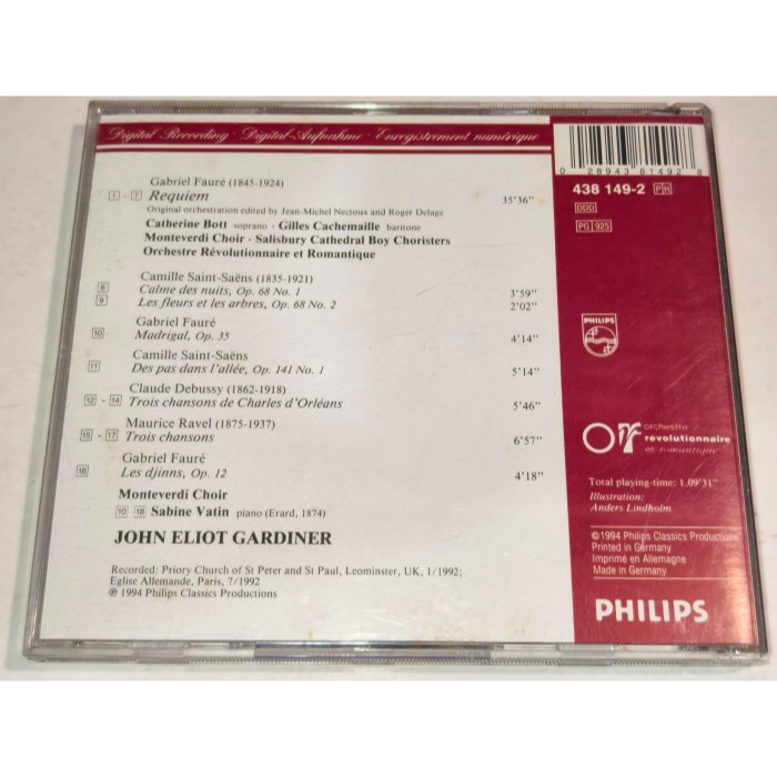 文本齋 Gardiner 賈第納 Fauré 佛瑞 安魂曲 聖桑 德布西 拉威爾 合唱作品 Philips-細節圖2