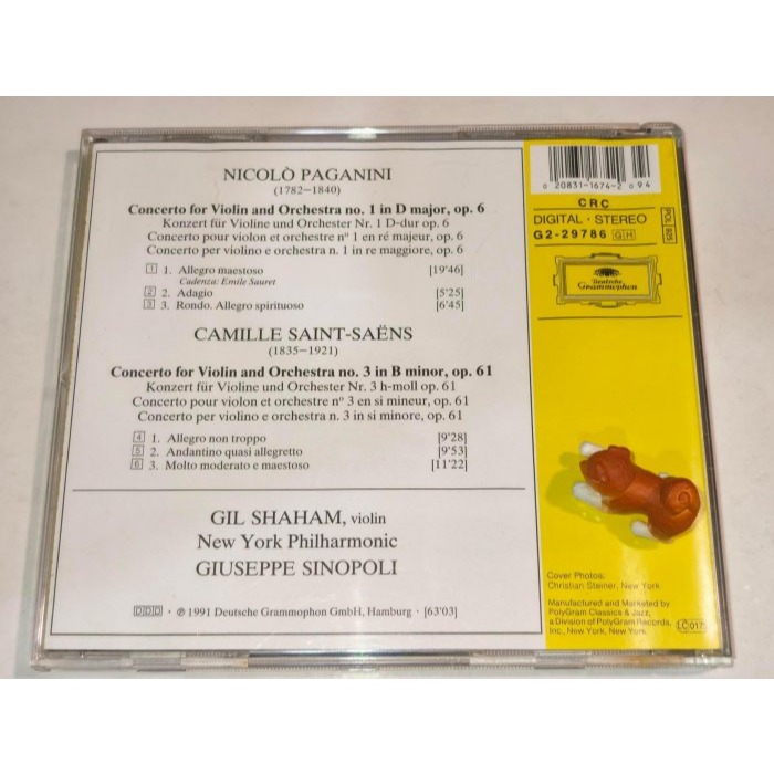 好音悅 Shaham 夏漢 Sinopoli 辛諾波里 帕格尼尼 第一號 聖桑 第三號 小提琴協奏曲 紐約愛樂 DG 美-細節圖2