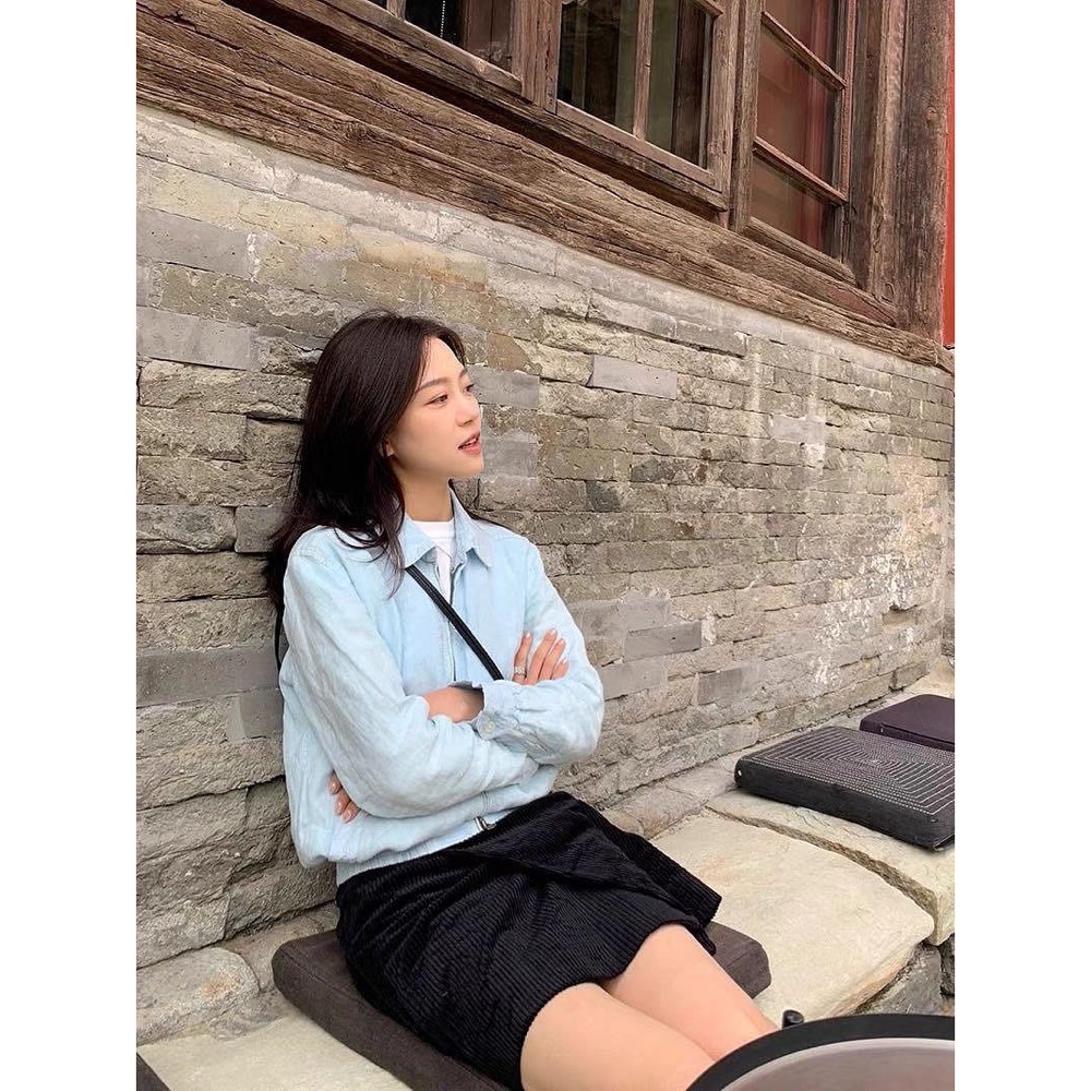 RL polo  戰馬刺繡外套 夾克 藍色刺繡翻領拉鍊牛仔外套 復古休閒百搭 文青夾克上衣 簡約超級百搭有氣質 基本單品-細節圖4