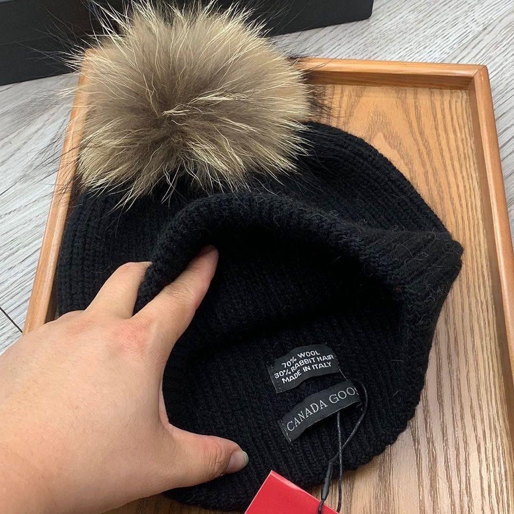 加拿大鵝 毛帽 canadagoose 羊毛繡標冷帽 加厚保暖帽針織帽百搭羊毛 毛球 毛帽 針織帽 冷帽 毛線帽 貝蕾-細節圖6