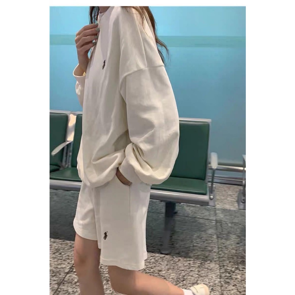 RL polo 經典款戰馬美式復古小馬標寬松長袖T 衛衣 休閒短褲 運動短褲 套裝 上衣，清爽有氣質-細節圖4