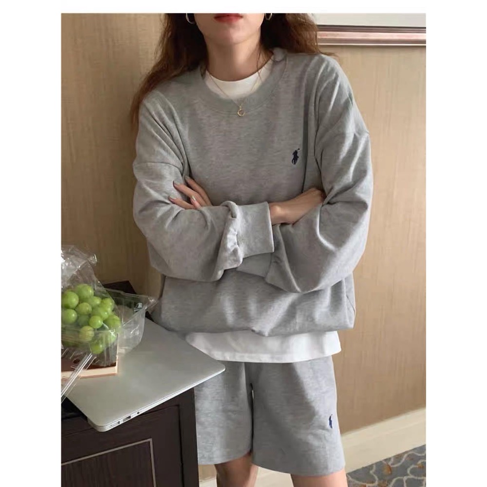 RL polo 經典款戰馬美式復古小馬標寬松長袖T 衛衣 休閒短褲 運動短褲 套裝 上衣，清爽有氣質-細節圖6