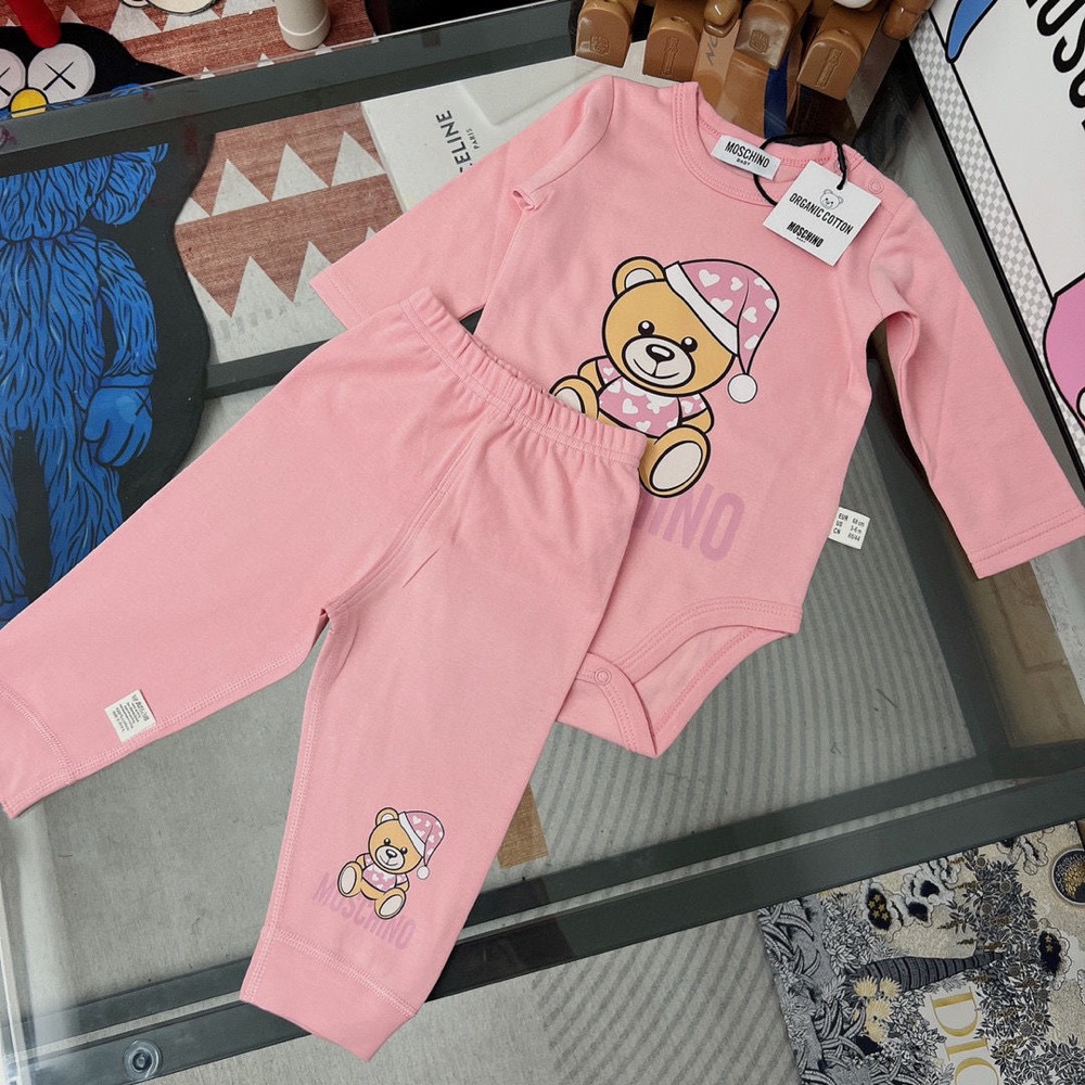 Moschino 包屁衣 棉褲 嬰兒幼童儿童打底衣 套裝 男女童2件套童裝女童 糖果粉嬰兒藍 好可愛❤️送禮自用兩相宜🌸-細節圖3