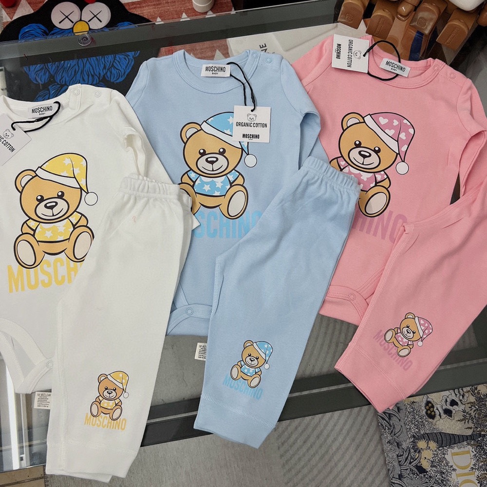 Moschino 包屁衣 棉褲 嬰兒幼童儿童打底衣 套裝 男女童2件套童裝女童 糖果粉嬰兒藍 好可愛❤️送禮自用兩相宜🌸-細節圖7