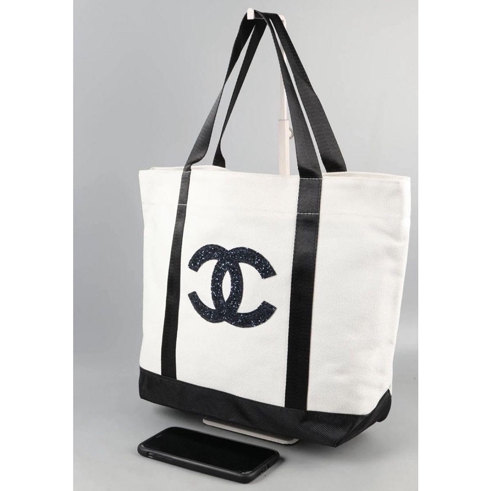 VIP限量積分贈品禮 Chanel 香奈兒 帆布包 托特包 肩背包 手提包 亮片大雙C環保購物袋 方便實用 好氣質 帆布-細節圖4