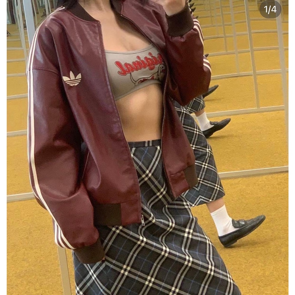 Adidas 皮衣 外套 二色都好好看 復古三葉草 實穿百搭 私留 超級喜歡💕經典三條槓美式復古棒球服外套 男女同款-細節圖7