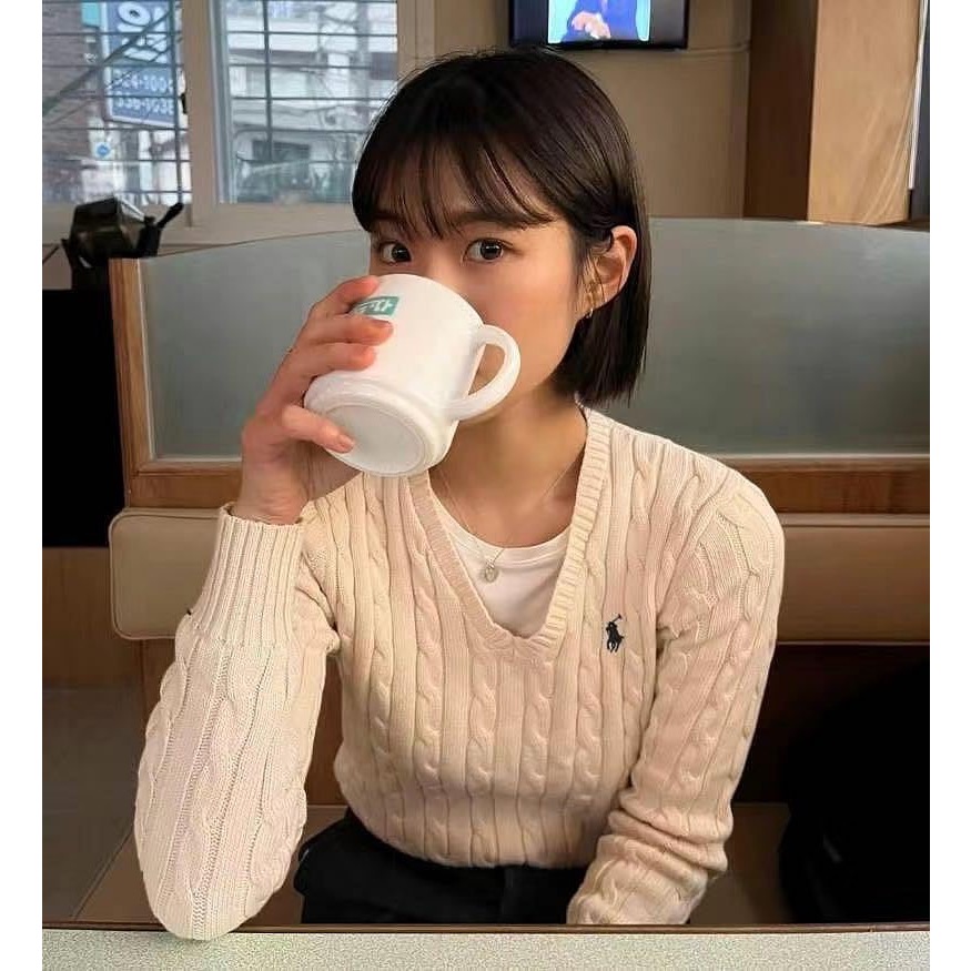 RL polo v領顯瘦針織衫 毛衣 經典戰馬簡約百搭 麻花針織衫 毛衣開襟衫 上衣 好氣質 實穿❤️-細節圖7