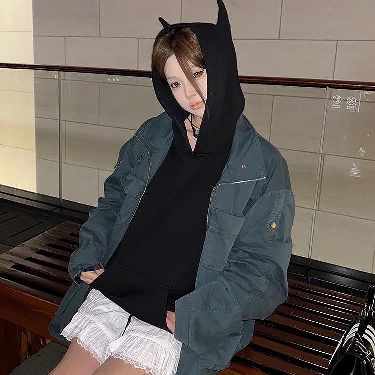 Jennie同款小惡魔連帽上衣 T恤 衛衣 休閒服 歐洲COPERNI 可鹽可甜 實穿百搭有氣質❤️-細節圖6