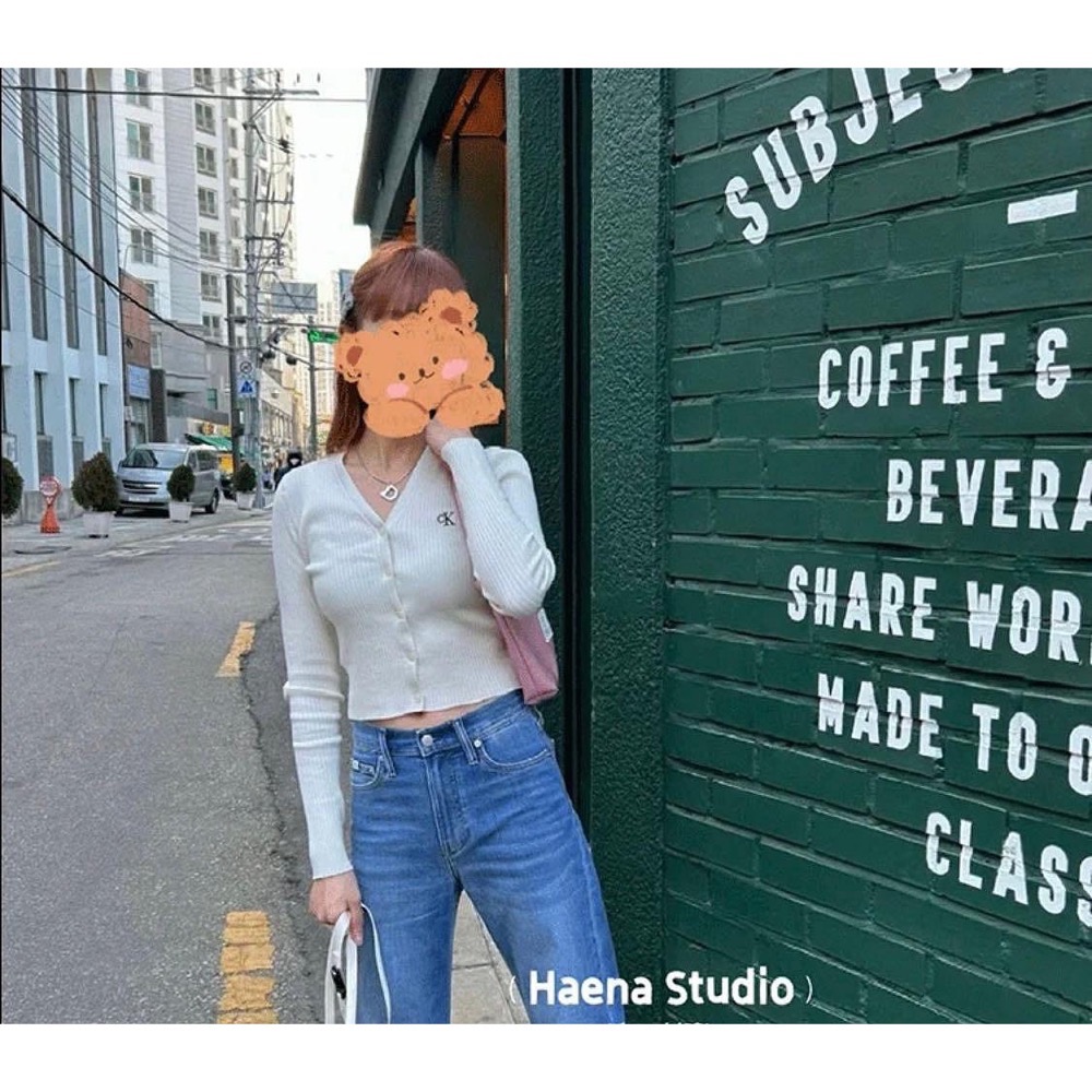 blackpink Jennie CK針織衫 白色刺繡修身針織小外套 上衣 開襟衫 基礎款百搭 永不退流行的不敗單品-細節圖5