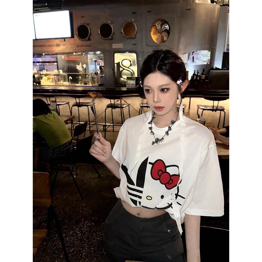 Adidas x kitty 萌 T恤 上衣 有形百搭 版形材質都優秀 純棉短袖t恤 私留 我狠愛 私推❤️  S-3XL-細節圖4