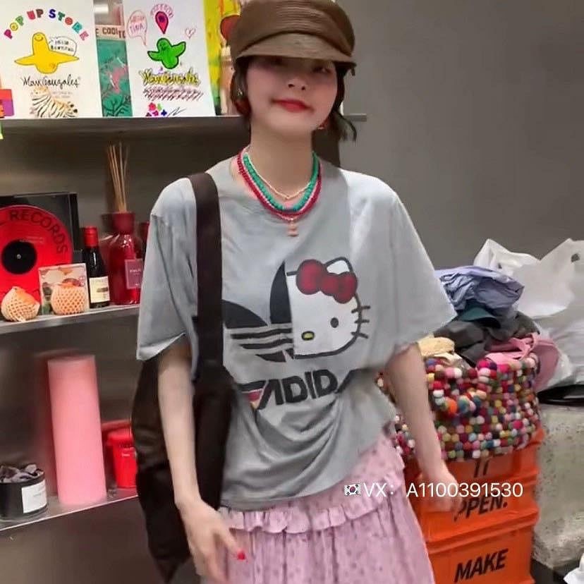 Adidas x kitty 萌 T恤 上衣 有形百搭 版形材質都優秀 純棉短袖t恤 私留 我狠愛 私推❤️  S-3XL-細節圖8
