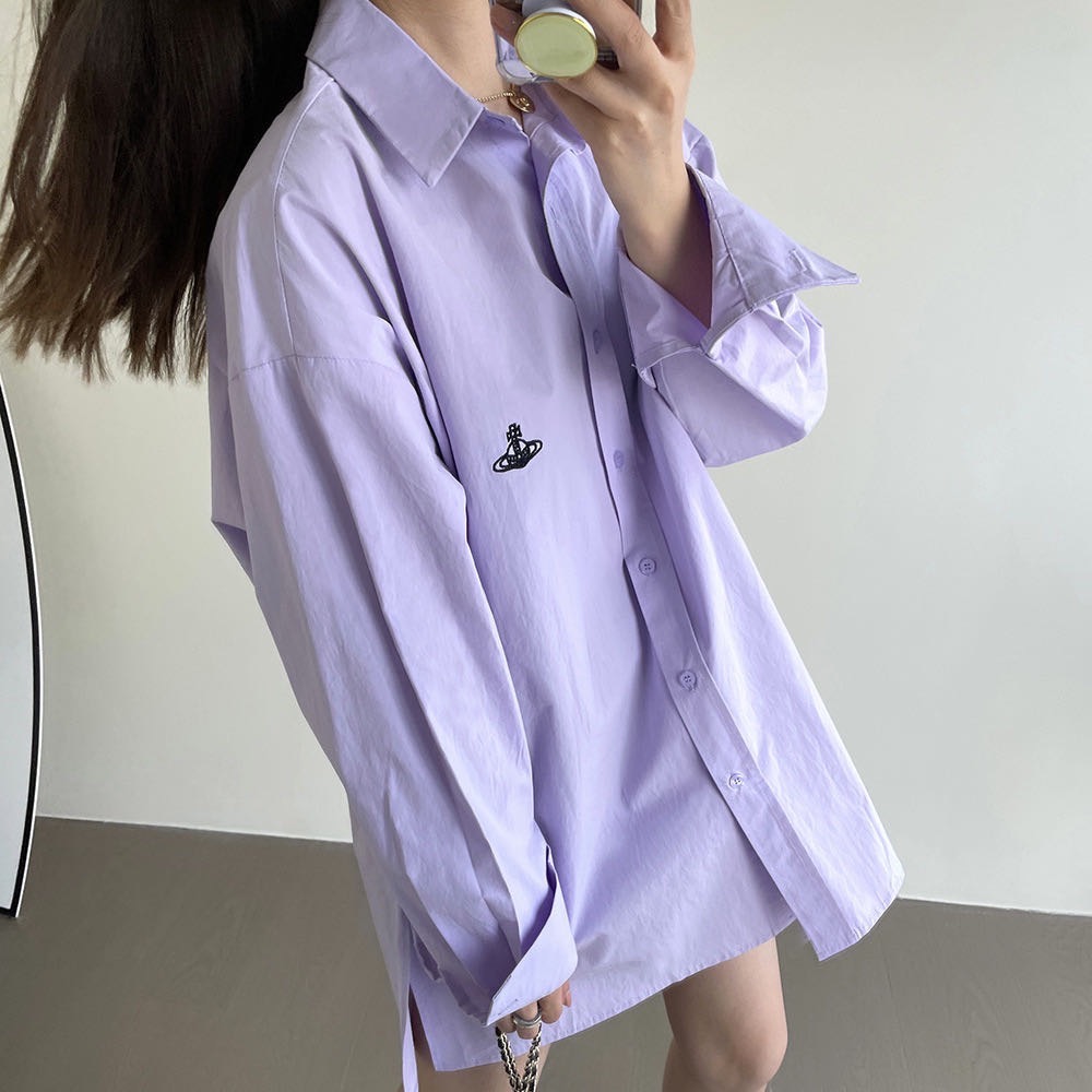 Vivienne Westwood土星襯衫 版型具設計感！寬松慵懶風 高級感 好美紫色 白色好氣質 上衣-細節圖2