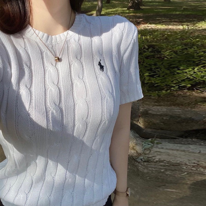 RL polo 經典刺繡小馬標經典復古麻花羊毛短袖針織衫 上衣 毛衣，永恆的氣質百搭！（色留言）-細節圖2