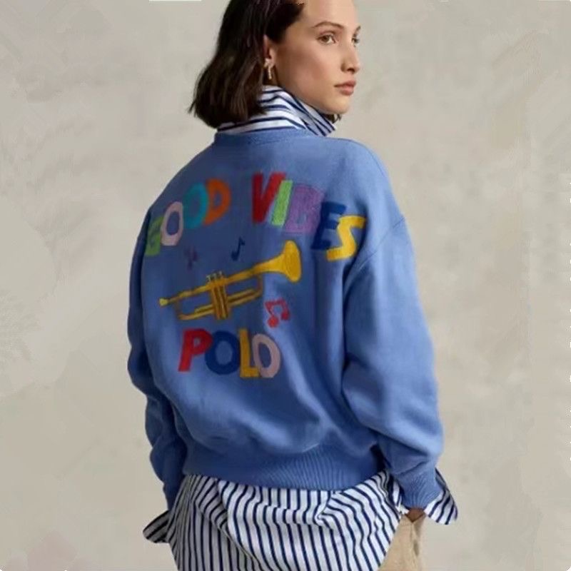 RL polo 長袖T恤 大學T 衛衣 Polo衫 休閒寬松舒服 大版背後字母刺繡超級Q 圓領套頭 小馬標圓領上衣-細節圖2