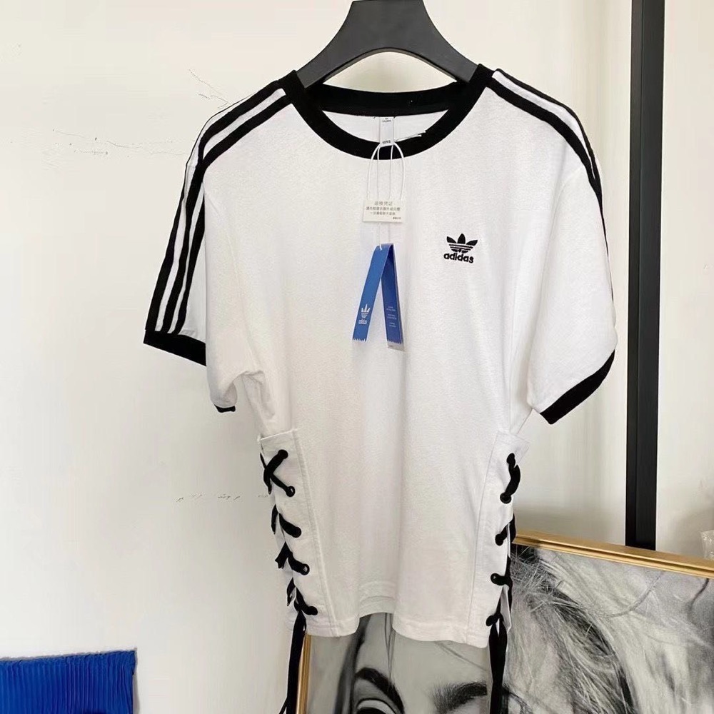 Adidas T恤 休閒套裝 運動套裝 背心 短褲 小可愛 小性感 修身拉繩設計 吊帶背心刺繡字母短褲綁帶上衣 可可愛愛-細節圖3