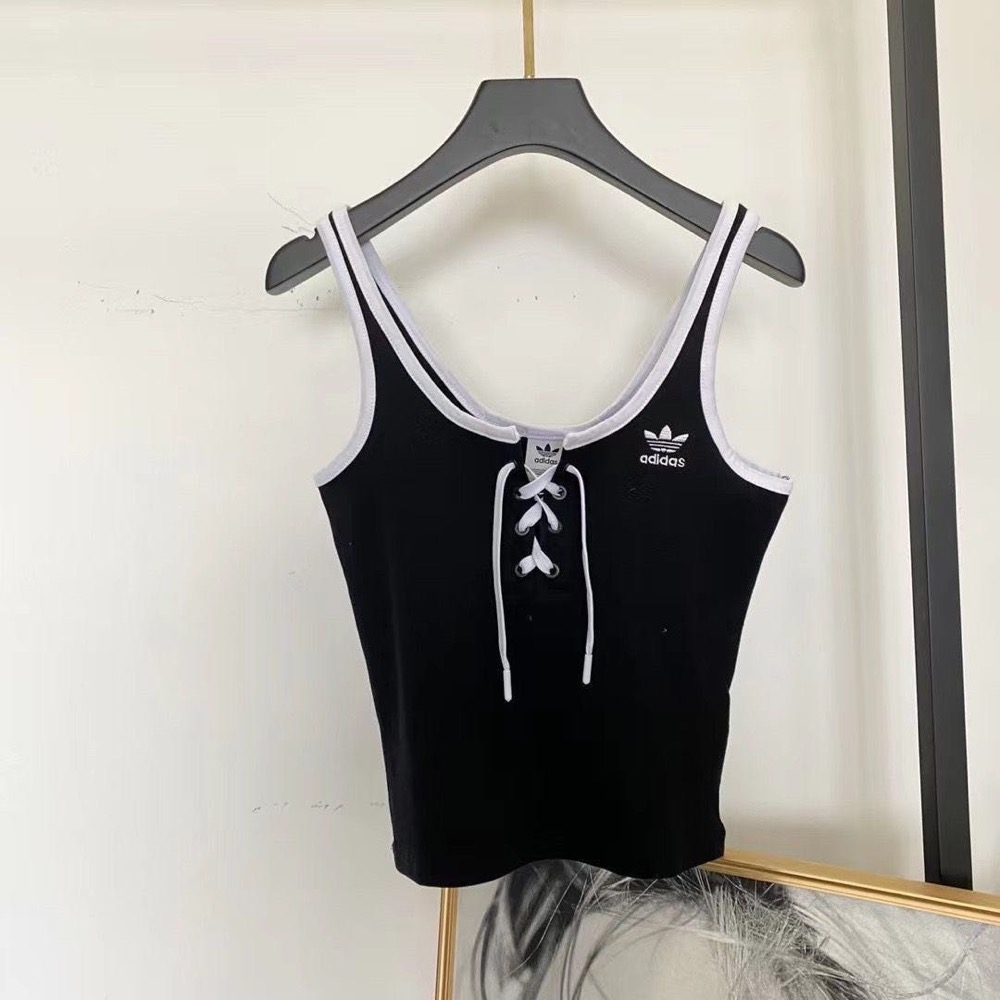 Adidas T恤 休閒套裝 運動套裝 背心 短褲 小可愛 小性感 修身拉繩設計 吊帶背心刺繡字母短褲綁帶上衣 可可愛愛-細節圖5