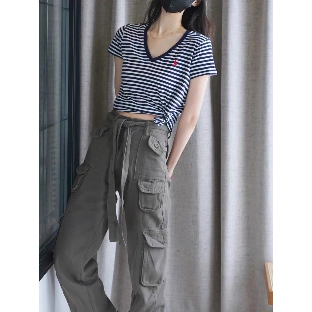 Polo RL T恤 圓領V領美式復古經典條紋 小馬刺繡 海軍風藍白條紋 短袖上衣 舒服好穿❤️-細節圖2