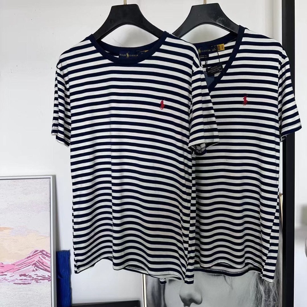Polo RL T恤 圓領V領美式復古經典條紋 小馬刺繡 海軍風藍白條紋 短袖上衣 舒服好穿❤️-細節圖3