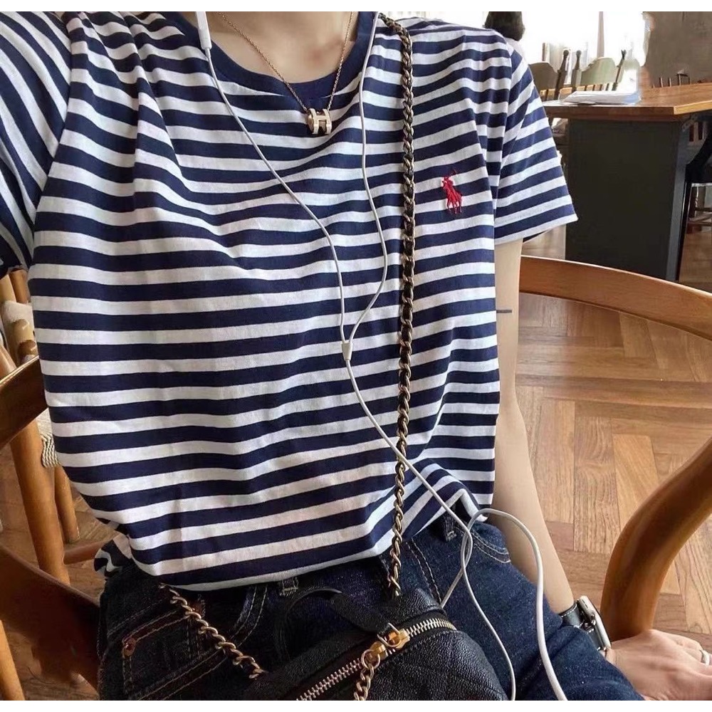 Polo RL T恤 圓領V領美式復古經典條紋 小馬刺繡 海軍風藍白條紋 短袖上衣 舒服好穿❤️-細節圖4