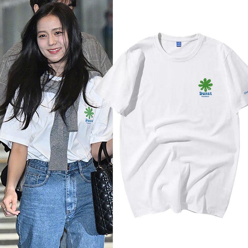 blackpink金智秀jisoo同款短袖t恤 學院好氣質 🤓寬鬆字母印花落肩上衣服 純棉舒服舒適-細節圖2