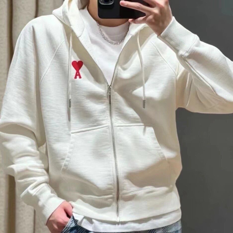 AMI 新款拉鍊連帽外套 大學T 衛衣 舒服寬鬆時尚休閒 超級實穿！顯瘦百搭！中號愛心 拉鍊衛衣 開衫外套 黑白灰私留-細節圖5