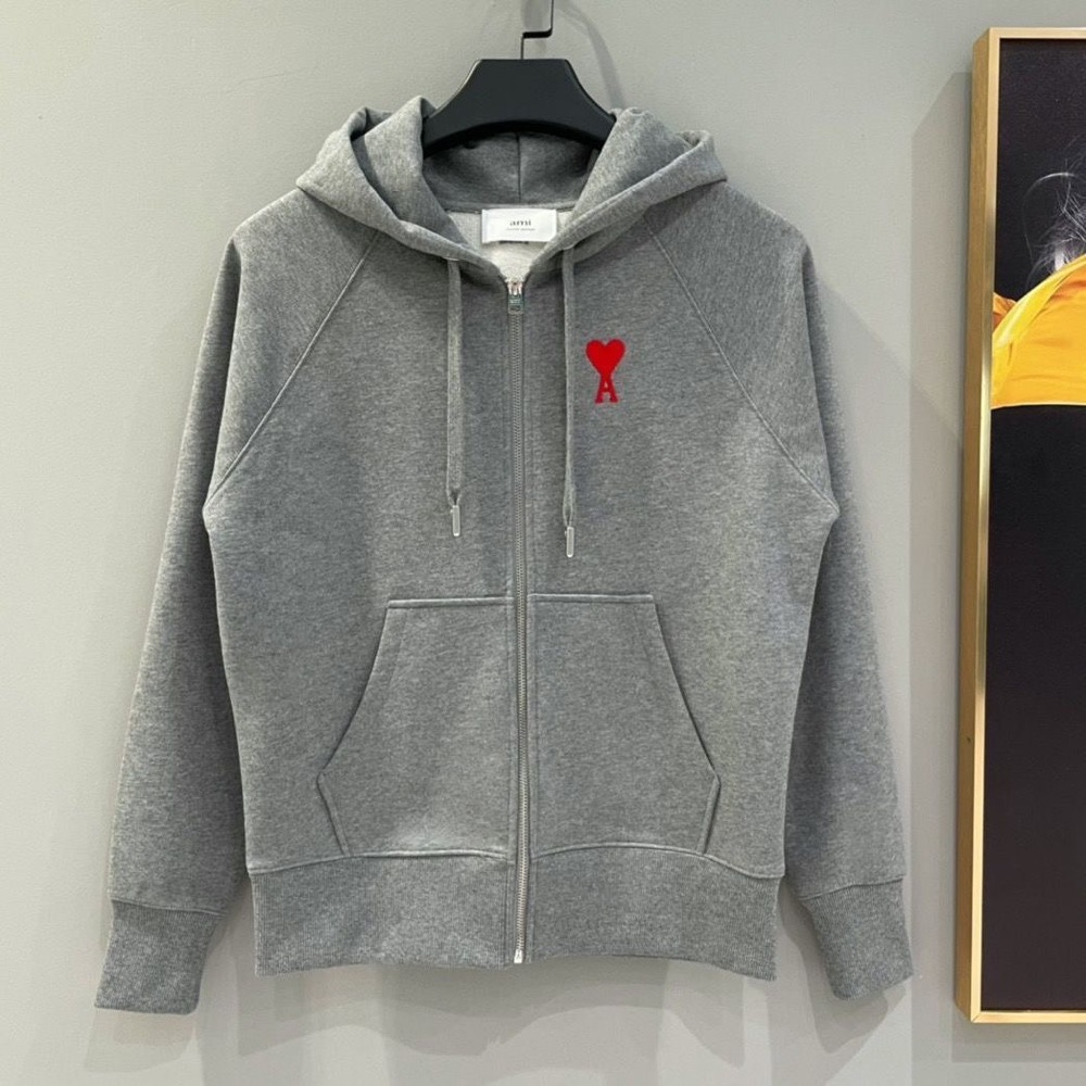 AMI 新款拉鍊連帽外套 大學T 衛衣 舒服寬鬆時尚休閒 超級實穿！顯瘦百搭！中號愛心 拉鍊衛衣 開衫外套 黑白灰私留-細節圖7