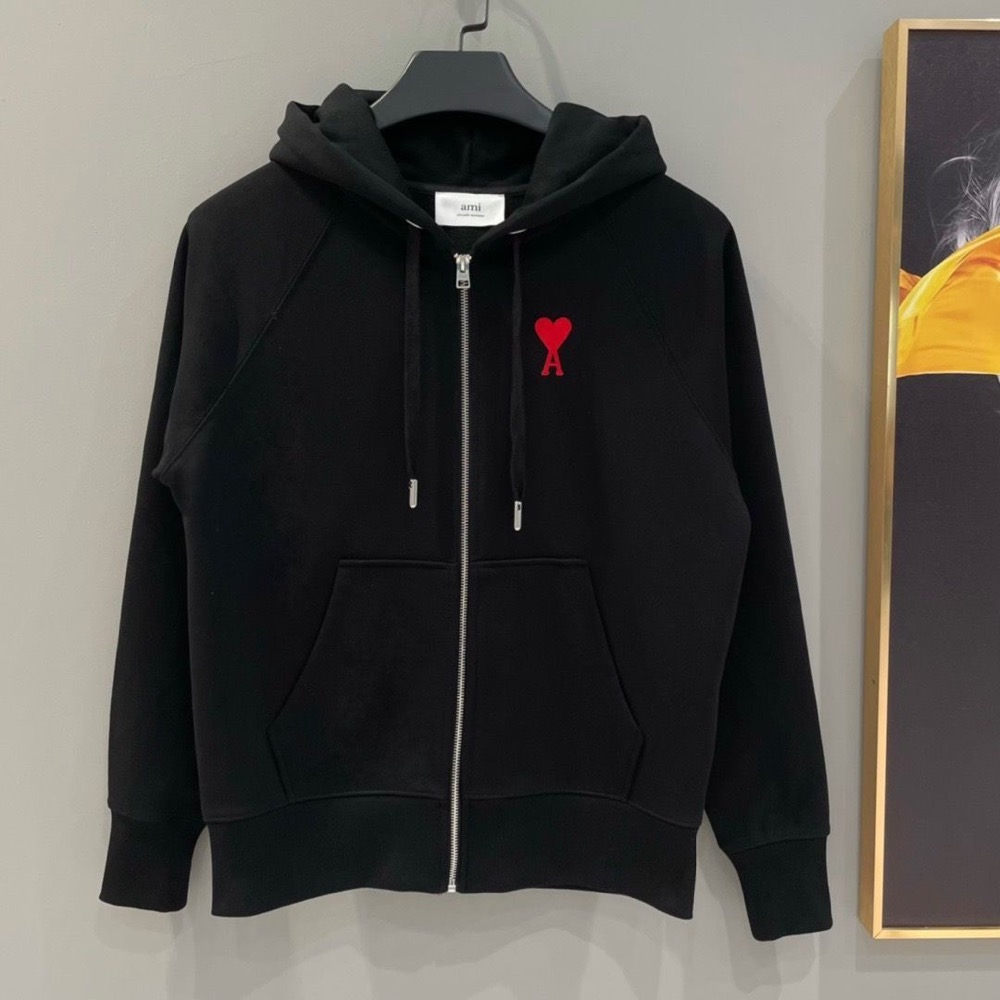 AMI 新款拉鍊連帽外套 大學T 衛衣 舒服寬鬆時尚休閒 超級實穿！顯瘦百搭！中號愛心 拉鍊衛衣 開衫外套 黑白灰私留-細節圖10